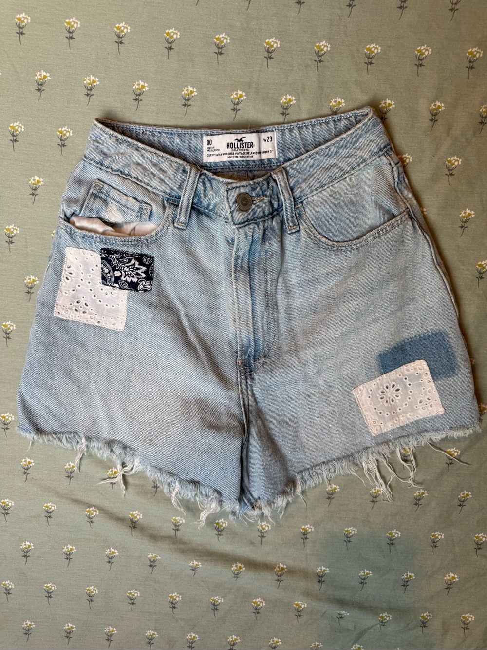 Hollister Light Wash Distressed Denim Patch Shorts